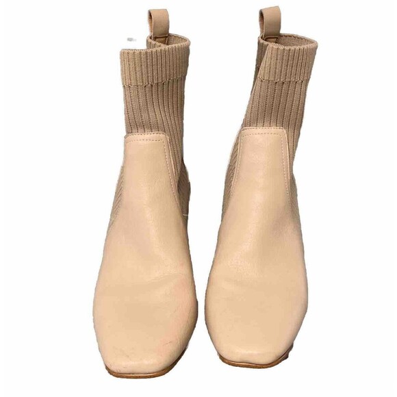 OASIS SOCIETY Geraldine Beige Sock Bootie Leather Stacked Heeled Boot Size 6 - Picture 5 of 11